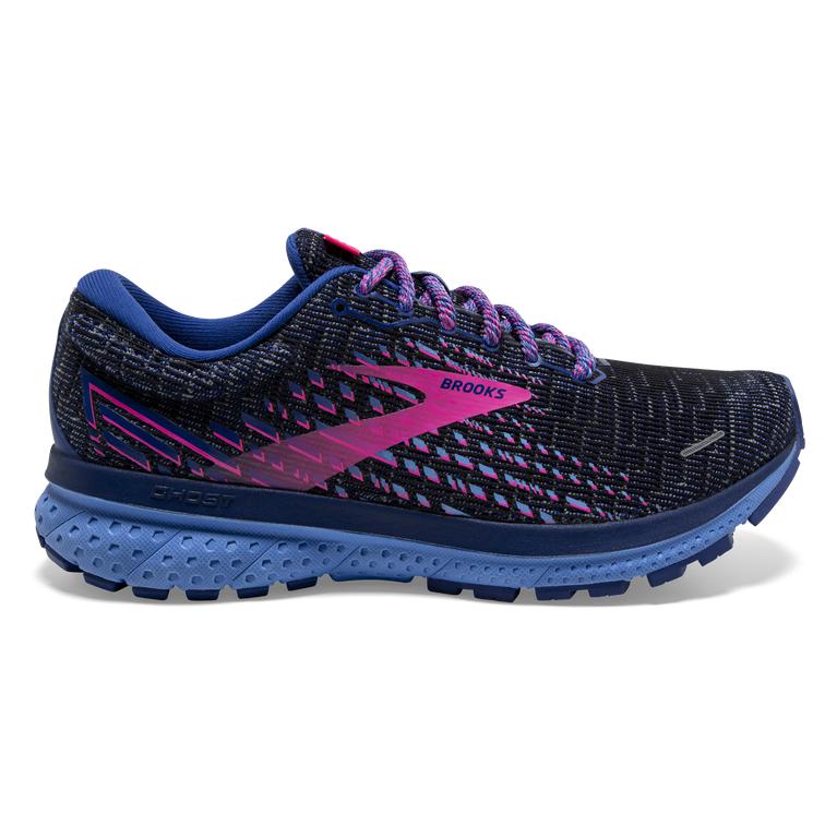 Brooks Ghost 13 Road Running Shoes - Women's - Ebony Grey/Blue/Pink (98154-UVNT)